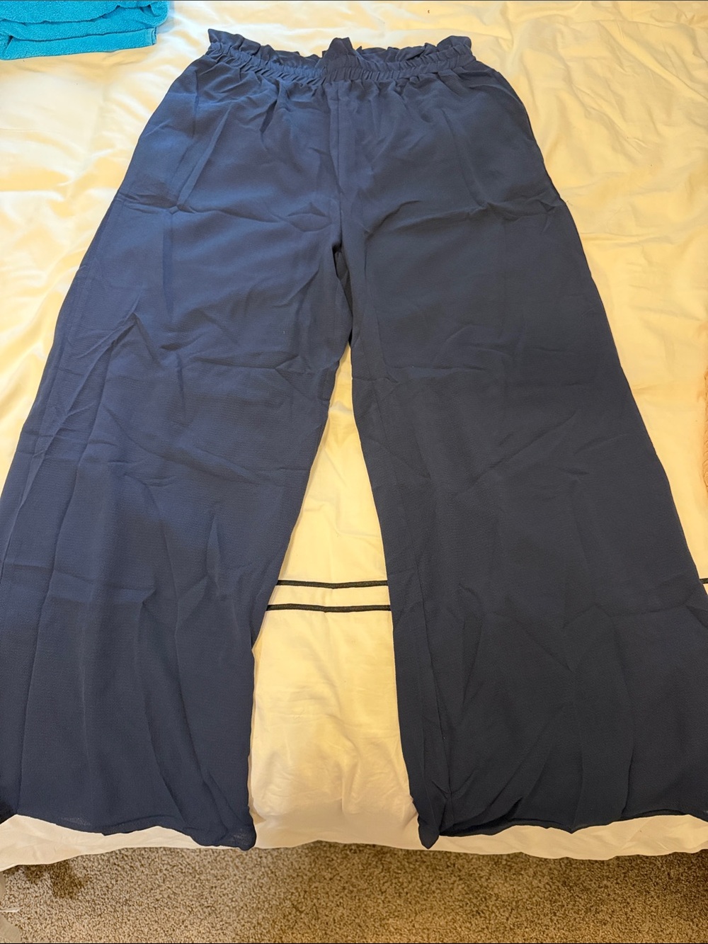 SHEIN Navy Wide Leg Paperbag Waist Pants
